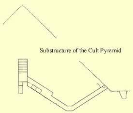 A sideview drawing of the internal structure of the Bent Pyramid in Egypt