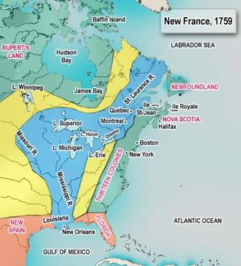Map of New France at the time of the Conquest, 1759