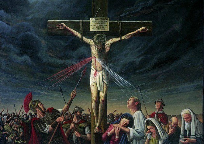 Image result for jesus stabbed on the cross