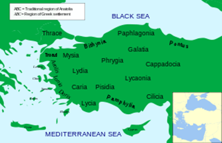 Location of Ionia within Anatolia