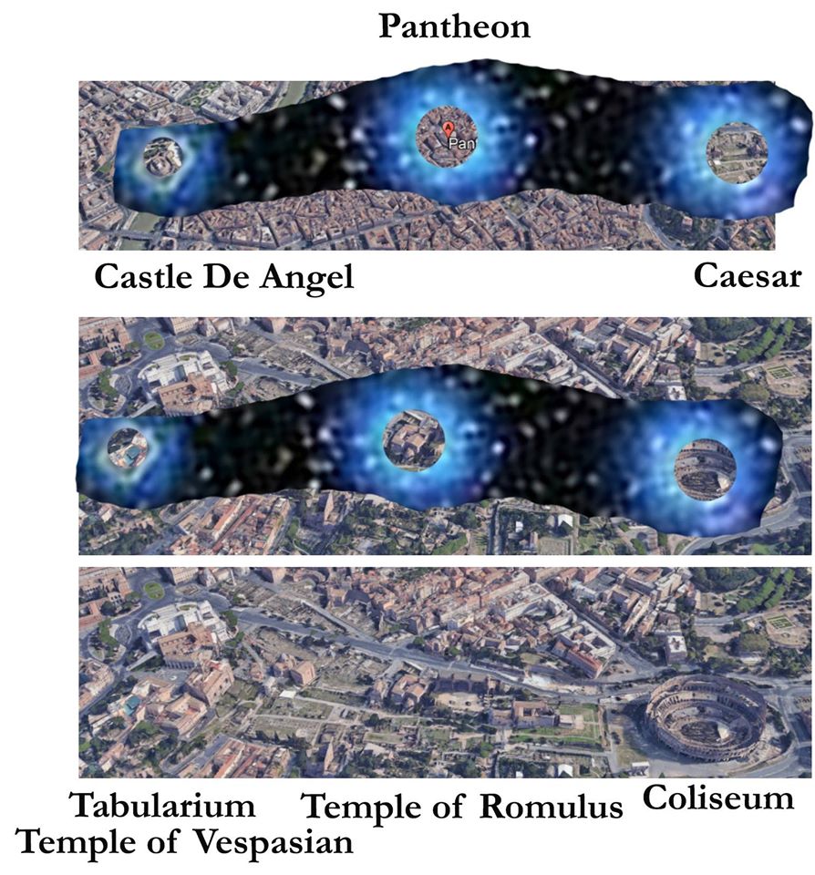Image may contain: possible text that says 'Pantheon Castle De Angel Caesar Tabularium Temple of Romulus Coliseum Temple of Vespasian'